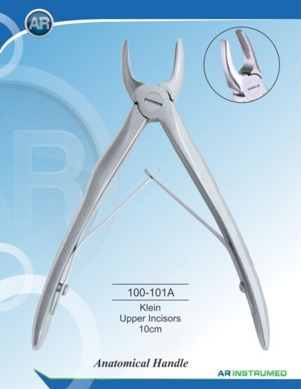 AR INSTRUMED Extracting Forceps anatomical handle Klein upper incisors 10cm stainless steel dental instrument Pakistan polished finish anatomically contoured Klein beaks ergonomic anatomical handle dental forceps for clinics hospitals and laboratories in Pakistan
