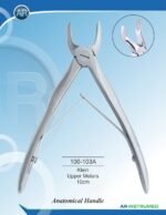 AR INSTRUMED Extracting Forceps anatomical handle Klein upper molars 10cm stainless steel dental instrument Pakistan polished finish anatomically contoured Klein beaks ergonomic anatomical handle dental forceps for clinics hospitals and laboratories in Pakistan