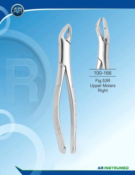 AR INSTRUMED Extracting Forceps American Pattern Fig.53R upper molars right gold coated stainless steel dental instrument Pakistan ergonomic non slip handle dental forceps for clinics hospitals and laboratories in Pakistan