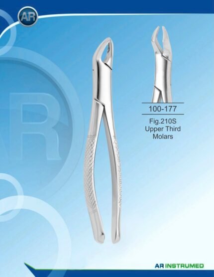 Extracting Forceps American Pattern Fig.210S Upper Third Molars Gold Pakistan dental extraction instrument stainless steel gold coated forceps with ergonomic handle for professional dental instruments and dental supplies.