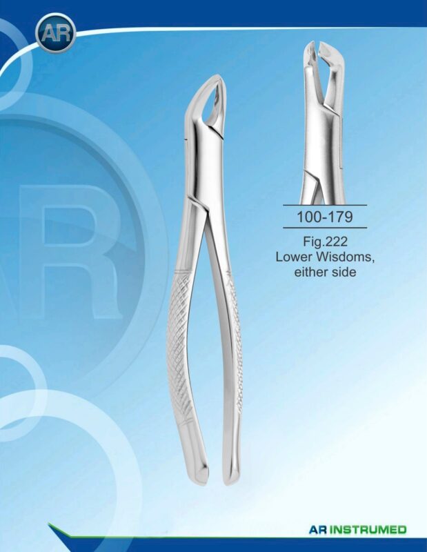 Extracting Forceps American Pattern Fig.222 Lower Wisdoms Either Side Gold Pakistan dental extraction instrument stainless steel gold coated forceps with ergonomic handle for professional dental instruments and dental supplies.