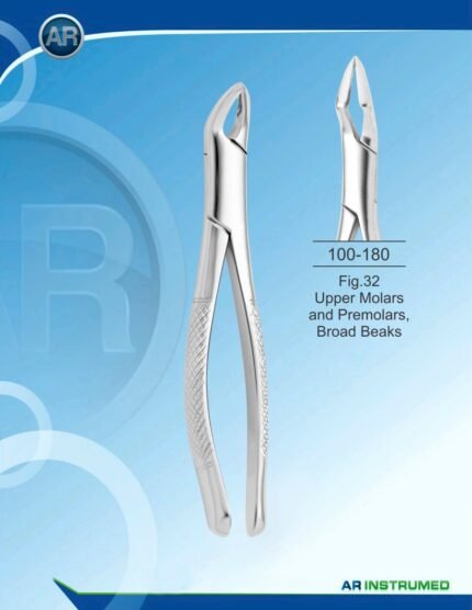 Extracting Forceps American Pattern Fig.32 Upper Molars and Premolars Broad Beaks Gold Pakistan dental extraction instrument stainless steel gold coated forceps with ergonomic handle for professional dental instruments and dental supplies.