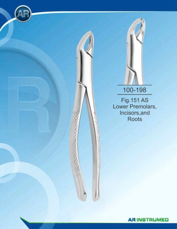 Extracting Forceps American Pattern Fig.151AS Lower Premolars Incisors and Roots Pakistan pediatric dental extraction instrument stainless steel forceps with ergonomic handle for professional dental instruments and pediatric dental supplies.