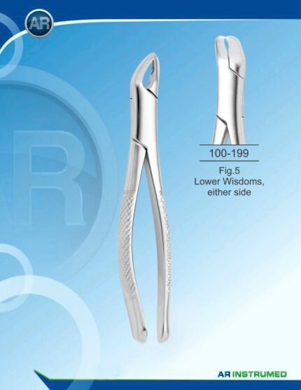 Extracting Forceps American Pattern Fig.5 Lower Wisdoms Either Side Pakistan gold-coated stainless steel dental extraction forceps for mandibular third molar procedures and professional dental supplies.
