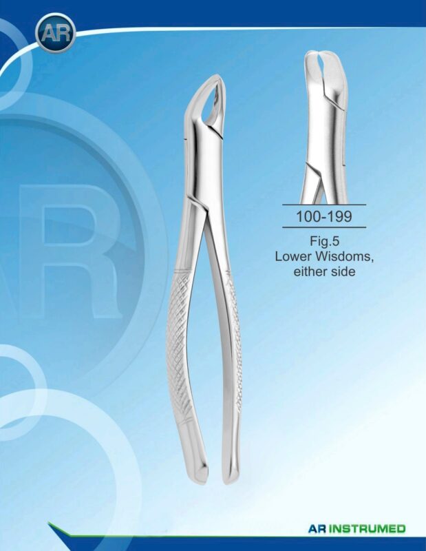 Extracting Forceps American Pattern Fig.5 Lower Wisdoms Either Side Pakistan gold-coated stainless steel dental extraction forceps for mandibular third molar procedures and professional dental supplies.