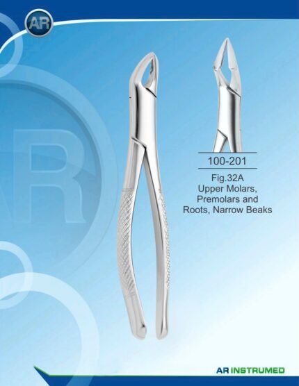 Extracting Forceps American Pattern Fig.32A Upper Molars Premolars and Roots Narrow Beaks Gold Pakistan dental extraction instrument stainless steel gold coated forceps with ergonomic handle for professional dental instruments and dental supplies.