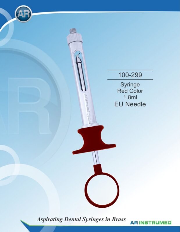 AR INSTRUMED dental aspirating syringe blue 1.8ml EU needle stainless steel dual ring grip anesthetic delivery instrument Pakistan dental supplies
