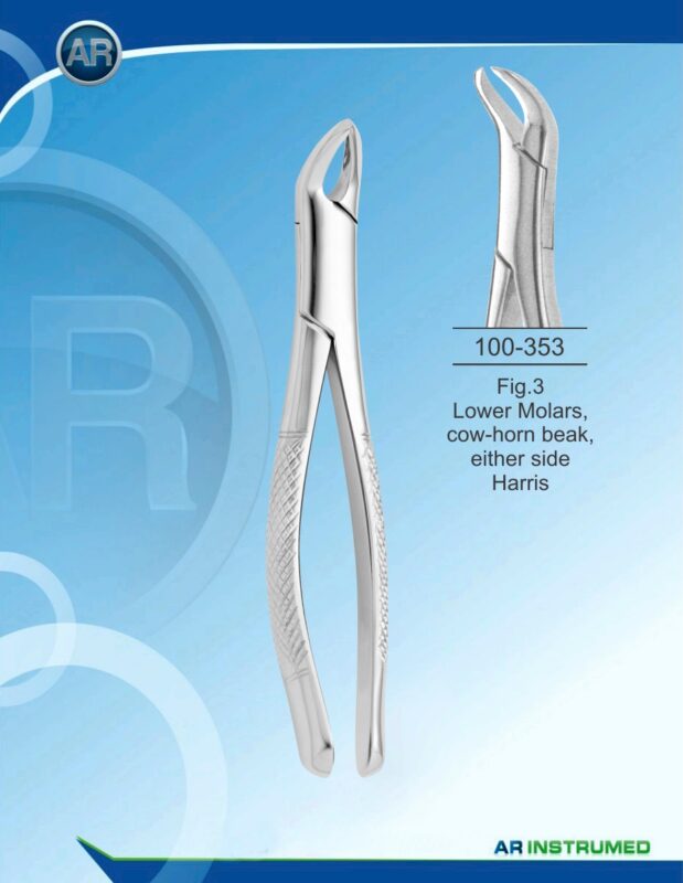 Extracting Forceps American Pattern Fig.3 Lower Molars Cow-Horn Beak Either Side Harris Children Gold Pakistan pediatric dental extraction instrument stainless steel gold coated forceps with ergonomic handle for professional dental instruments and dental supplies.