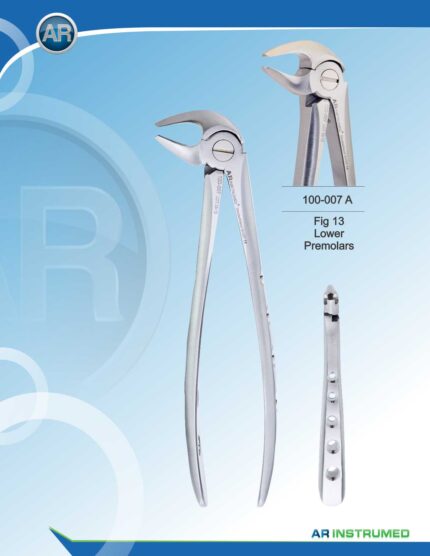 AR INSTRUMED Lower Premolar Extracting Forceps, long curved thin serrated jaws for precise grip, hollow python grip handle