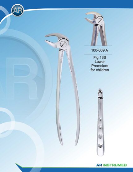 Extracting Forceps Fig.13S Lower Premolars for Children Pakistan pediatric dental extraction instrument stainless steel forceps with ergonomic handle for professional dental instruments and pediatric dental supplies.