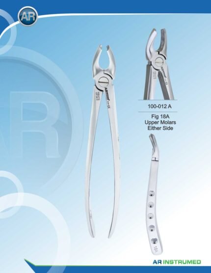 AR INSTRUMED Upper Molar Extracting Forceps, long curved thin serrated jaws for firm grip, hollow python grip handle