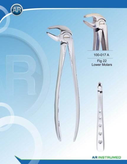 AR INSTRUMED Lower Molar Extracting Forceps, long curved thin serrated jaws for precise grip, hollow python grip handle