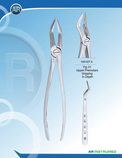 AR INSTRUMED Upper Roots Extraction Forceps, thin sharp beak with micro-serrated jaws for secure root grip, hollow python grip handle