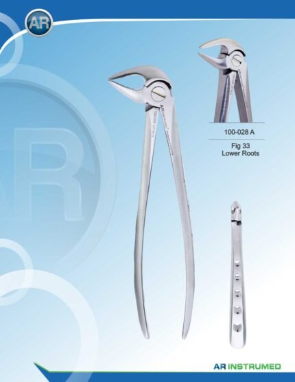AR INSTRUMED Lower Roots Extracting Forcep, angled curved tip with thin serrated jaws for secure grip, hollow python grip handle