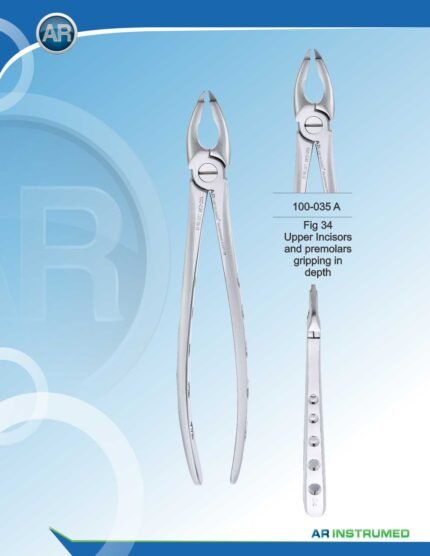 AR INSTRUMED Upper Incisors & Premolar Extracting Forcep, angled curved tip with thin serrated jaws for precise removal, hollow python grip handle