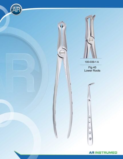 Extracting Forceps Fig.45 Lower Roots Pakistan stainless steel dental root extraction forceps with ergonomic handle for professional dental instruments and dental supplies.