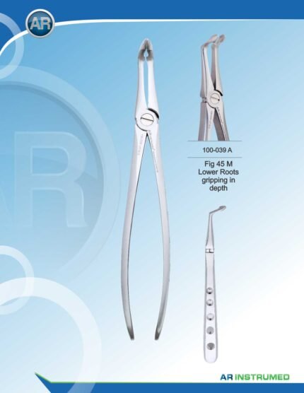 AR INSTRUMED Upper Premolar Extracting Forcep, angled curved tip with thin serrated jaws for precise removal, hollow python grip handle