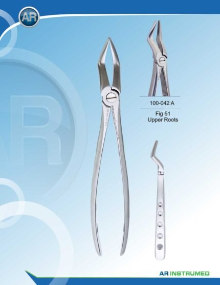 Extracting Forceps Fig.51 Upper Roots 18cm Pakistan stainless steel dental root extraction forceps with ergonomic handle for professional dental instruments and dental supplies.