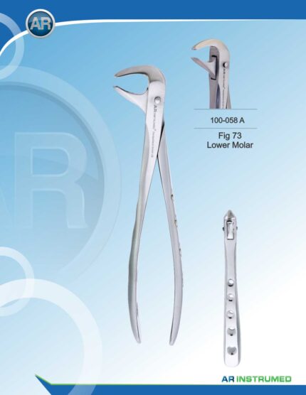 AR INSTRUMED Lower Molar Extracting Forcep, angled curved beak with thin serrated jaws for firm grip, hollow Python grip handle