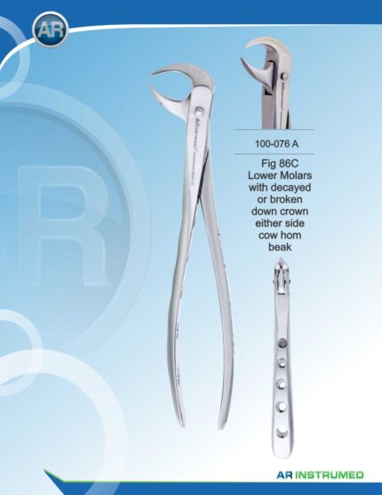 AR INSTRUMED Lower Molar Extracting Forcep, angled curved beak with thin serrated jaws for firm grip, hollow Python grip handle
