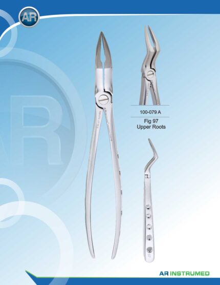 AR INSTRUMED Upper Roots Extracting Forcep, smooth curved beak with thin serrated jaws for precise root grip, hollow Python grip handle