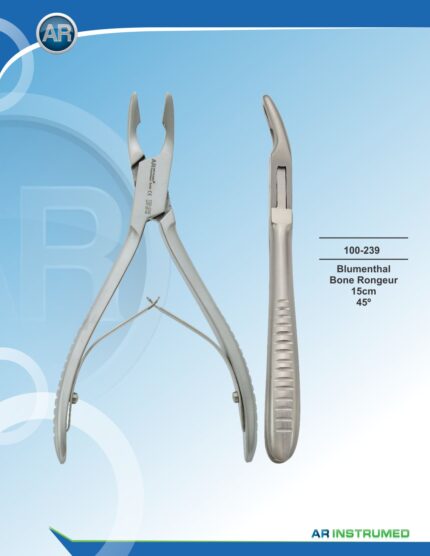 AR INSTRUMED Dental Cleveland Bone Rongeur Forcep, 45° curved serrated jaws for precise bone cutting, ergonomic knurled handle