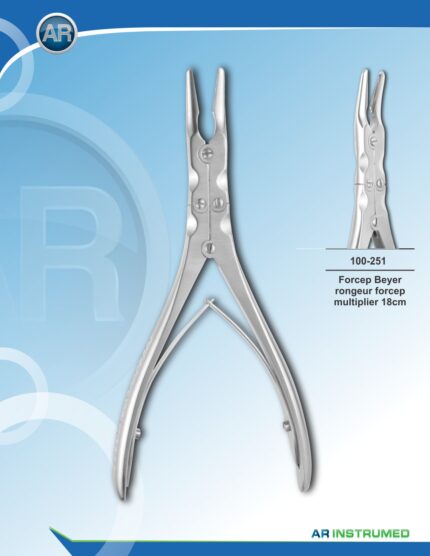 AR INSTRUMED Ruskin Bone Rongeur, 15° curved jaws with quadruple-hinge design for precise cutting, non-slip knurled handle