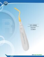 Root Elevator Right 3.3mm Gold titanium nitride coated stainless steel dental instrument Pakistan right angled 3.3mm root elevator ergonomic non slip handle atraumatic tooth extraction oral surgery instrument for dental clinics hospitals implant practices and laboratories in Pakistan