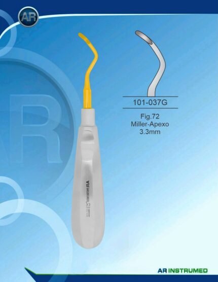 AR INSTRUMED Root Elevators Fig.72 Miller Apexo 3.3mm Gold stainless steel dental instrument Pakistan gold coated finish ergonomic non slip handle dental root elevator for clinics hospitals and laboratories in Pakistan