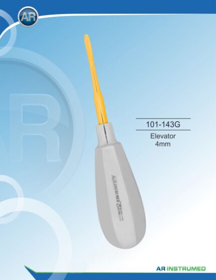 Root Elevators Elevator 4mm Gold Pakistan dental extraction instrument gold coated root elevator stainless steel 4mm tip ergonomic handle professional dental instruments Pakistan dental supplies.