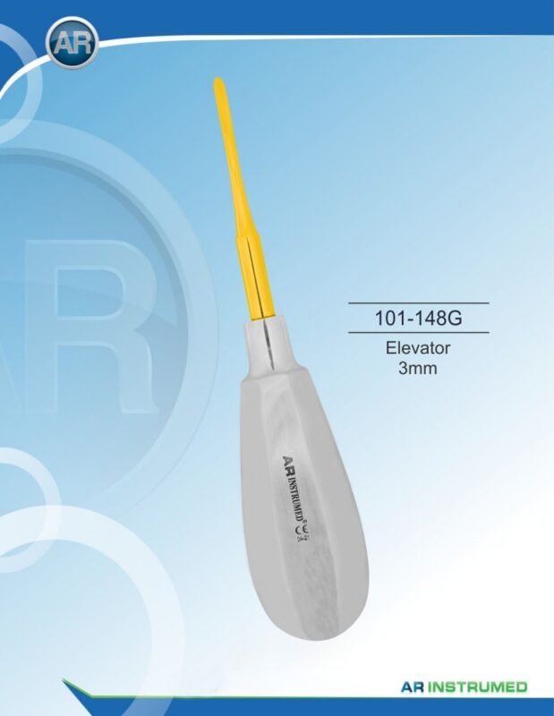 Root Elevator 3mm Gold Pakistan dental extraction instrument gold coated root elevator stainless steel 3mm tip ergonomic handle professional dental instruments Pakistan dental supplies.