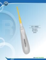 Root Elevators Elevator Serrated 3mm Gold Pakistan dental extraction instrument stainless steel gold-coated serrated root elevator with ergonomic handle for professional dental instruments and dental supplies.