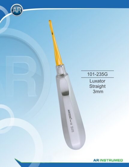 AR INSTRUMED Luxator Straight 3mm Gold stainless steel dental instrument Pakistan gold titanium nitride coated corrosion resistant finish sharp 3mm straight blade ergonomic non slip handle dental luxator for clinics hospitals and laboratories in Pakistan