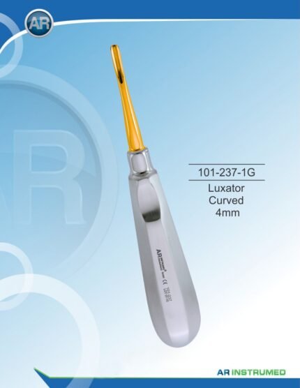 AR INSTRUMED Luxator Curved 4mm Gold stainless steel dental instrument Pakistan gold titanium nitride coated corrosion resistant finish sharp 4mm curved blade ergonomic non slip handle dental luxator for clinics hospitals and laboratories in Pakistan