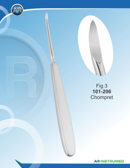Root Elevators Fig.3 Chompret Pakistan dental extraction instrument stainless steel Figure 3 Chompret root elevator with ergonomic handle for professional dental instruments and dental supplies.