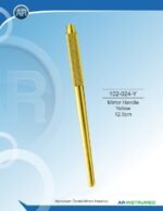 AR INSTRUMED mouth mirror handle yellow 12.5cm premium medical grade stainless steel yellow protective coating universal screw thread textured non slip grip Pakistan dental diagnostic instrument.