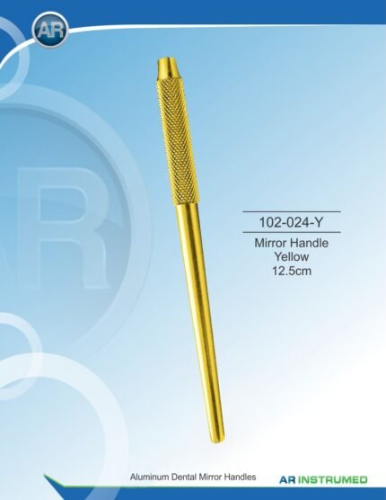 AR INSTRUMED mouth mirror handle yellow 12.5cm premium medical grade stainless steel yellow protective coating universal screw thread textured non slip grip Pakistan dental diagnostic instrument.