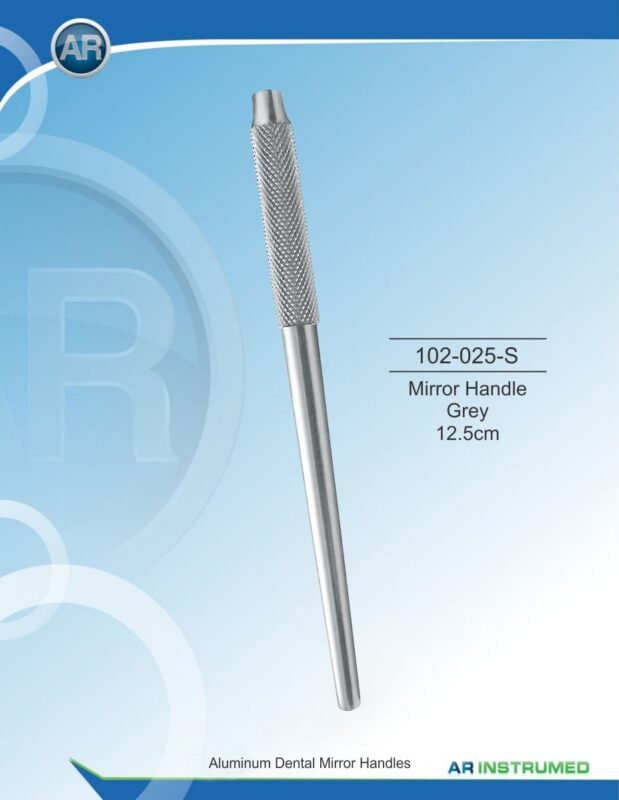 AR INSTRUMED mouth mirror handle grey 12.5cm premium medical grade stainless steel matte grey finish universal screw thread textured grip Pakistan dental diagnostic instrument.