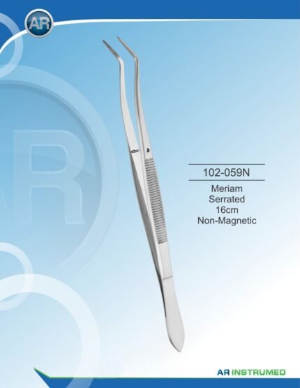 AR INSTRUMED Meriam tweezer 16cm serrated non magnetic Pakistan premium stainless steel dental handling instrument angled serrated tips dental instruments Pakistan wholesale