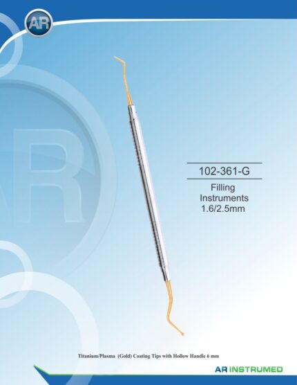 AR INSTRUMED Filling Instrument 1.6mm 2.5mm titanium plasma gold coated tips stainless steel dental restorative filling instrument hollow 6mm ergonomic handle composite amalgam placement instrument Pakistan dental supplier wholesale