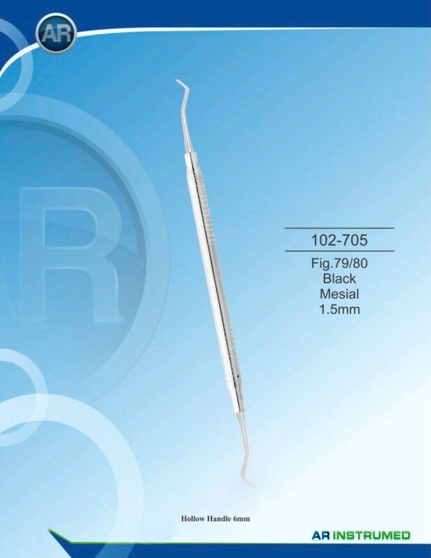AR INSTRUMED Fig. 79/80 Black Mesial 1.5mm stainless steel dental enamel carving instrument black coated working tip solid 6mm ergonomic handle restorative operative instrument Pakistan dental supplier wholesale