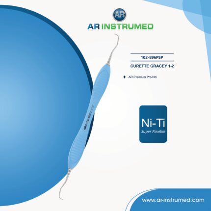 AR Gracey Curettes 1–2 Niti super flexible dental instrument with light blue premium handle for anterior scaling and root planing procedures.