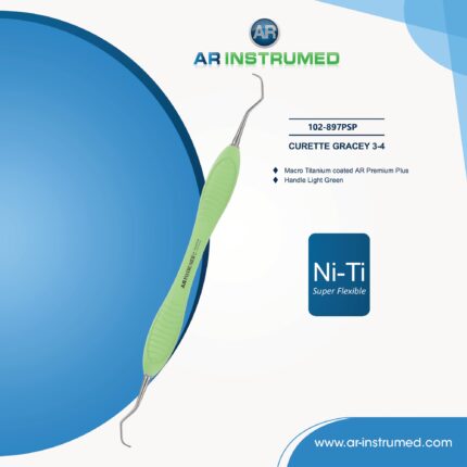 AR Gracey Curettes Niti 3–4 super flexible dental instrument with light green Premium Pro handle for anterior scaling and root planing periodontal procedures.