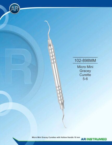 AR INSTRUMED Micro Mini Gracey Curette 3–4 stainless steel periodontal curette with 10mm hollow handle for anterior subgingival scaling and root planing, Pakistan dental instrument supplier wholesale.