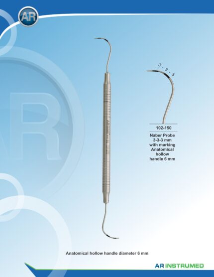AR INSTRUMED Naber stainless steel periodontal furcation probe with 6mm solid handle for accurate periodontal assessment and furcation measurement, Pakistan dental instrument supplier wholesale.