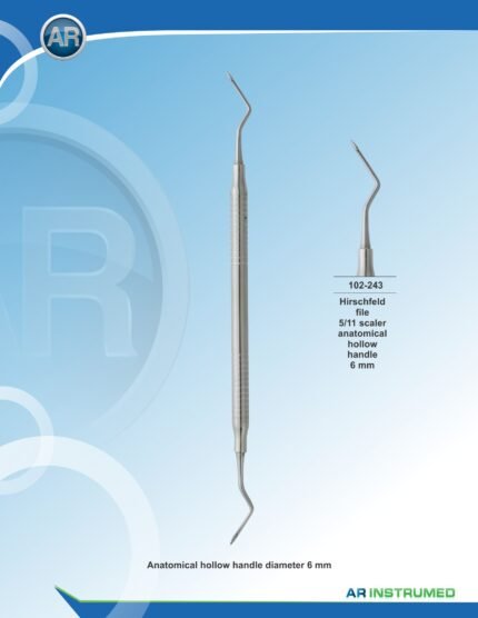 AR INSTRUMED Hirschfeld File 5/11 Scaler anatomical stainless steel periodontal file scaler with solid 6mm ergonomic handle for calculus removal and root planing, Pakistan dental instrument supplier wholesale.