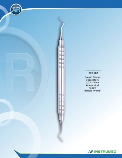AR INSTRUMED Round Spoon Excavator 1.3mm 1.5mm stainless steel dental instrument 10mm hollow handle polished finish cavity preparation caries removal restorative dentistry Pakistan dental clinics hospitals dental supplier wholesale