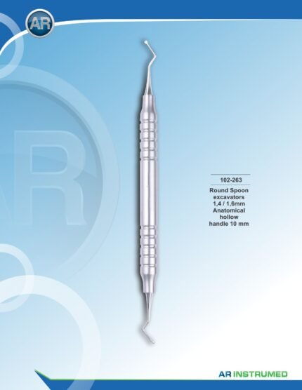 AR INSTRUMED Round Spoon Excavator 1.4mm 1.6mm stainless steel dental instrument 10mm hollow handle polished finish cavity preparation caries removal restorative dentistry Pakistan dental clinics hospitals dental supplier wholesale