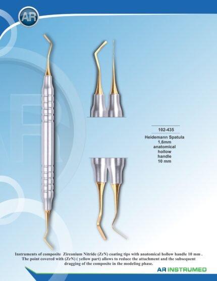 AR INSTRUMED Heidemann Spatula 1.5mm 17.5cm titanium plasma gold coating tips stainless steel dental instrument 10mm hollow handle restorative prosthodontic Pakistan dental supplier wholesale