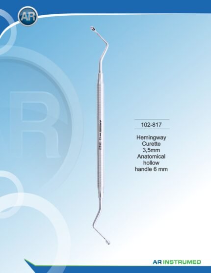 AR INSTRUMED Hemingway Curette 3.5mm stainless steel dental surgical instrument solid 6mm handle polished finish alveolar bone curettage socket debridement periodontal oral surgery Pakistan dental supplier wholesale